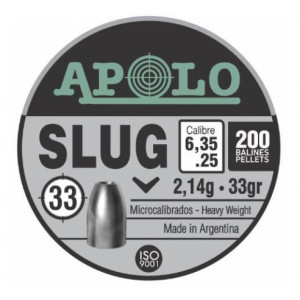 Пули полнотелые Apolo Slug 6,35 мм, 2,14 грамм, 200 штук