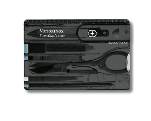 Швейцарская карточка Victorinox SwissCard Classic, 10 функций, корпус из черного полупрозрачного пластика